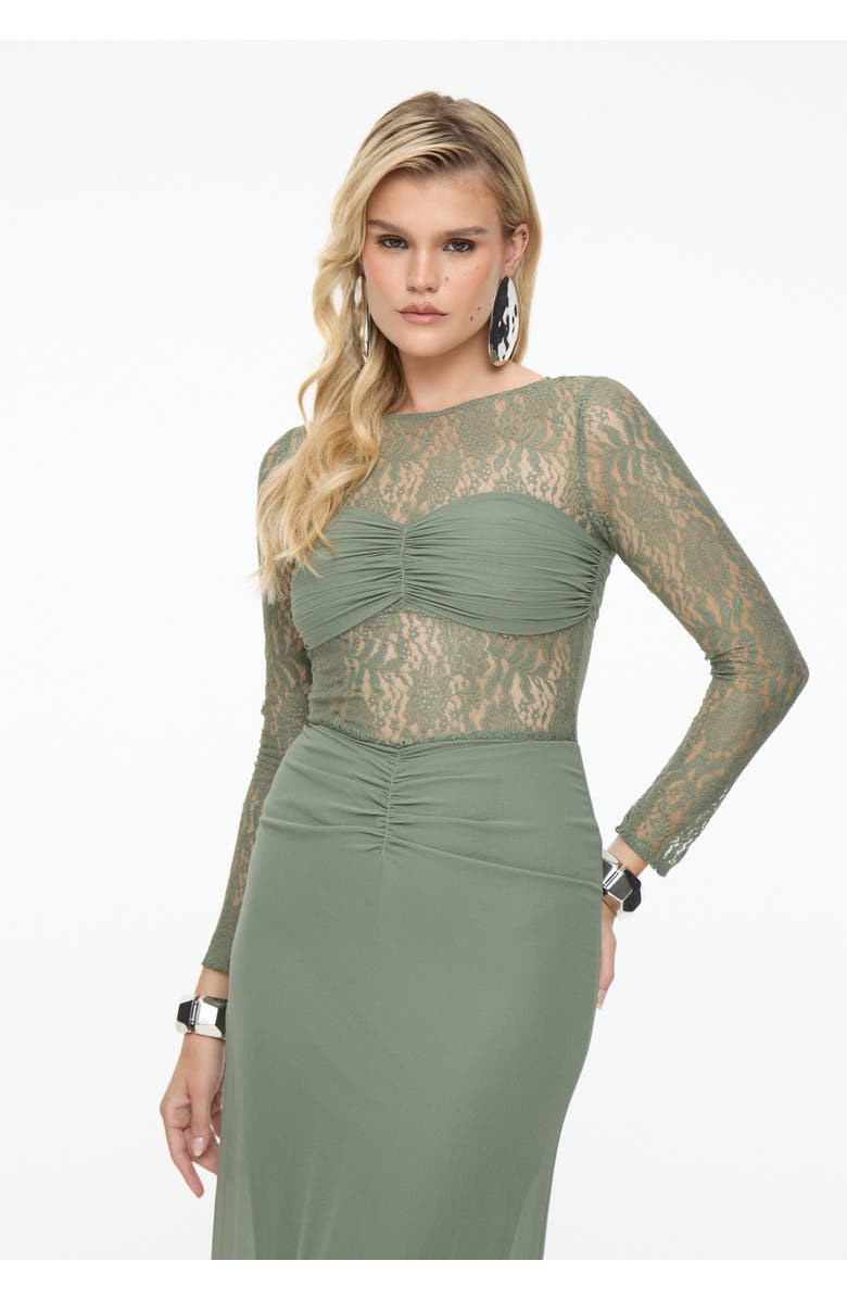 BEAUUT Chiffon Maxi Dress With Ruched detailing, Alternate, color, Green