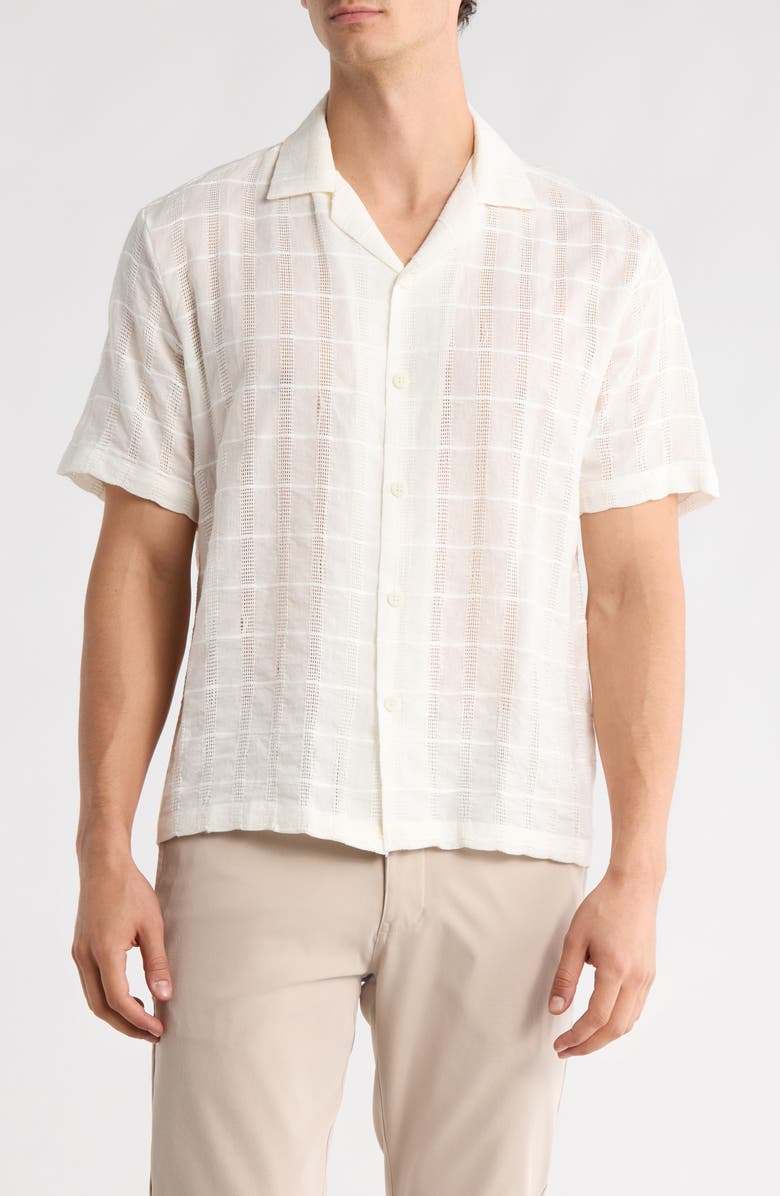 DENIM AND FLOWER Textured Relaxed Fit Camp Shirt, Main, color, Off White