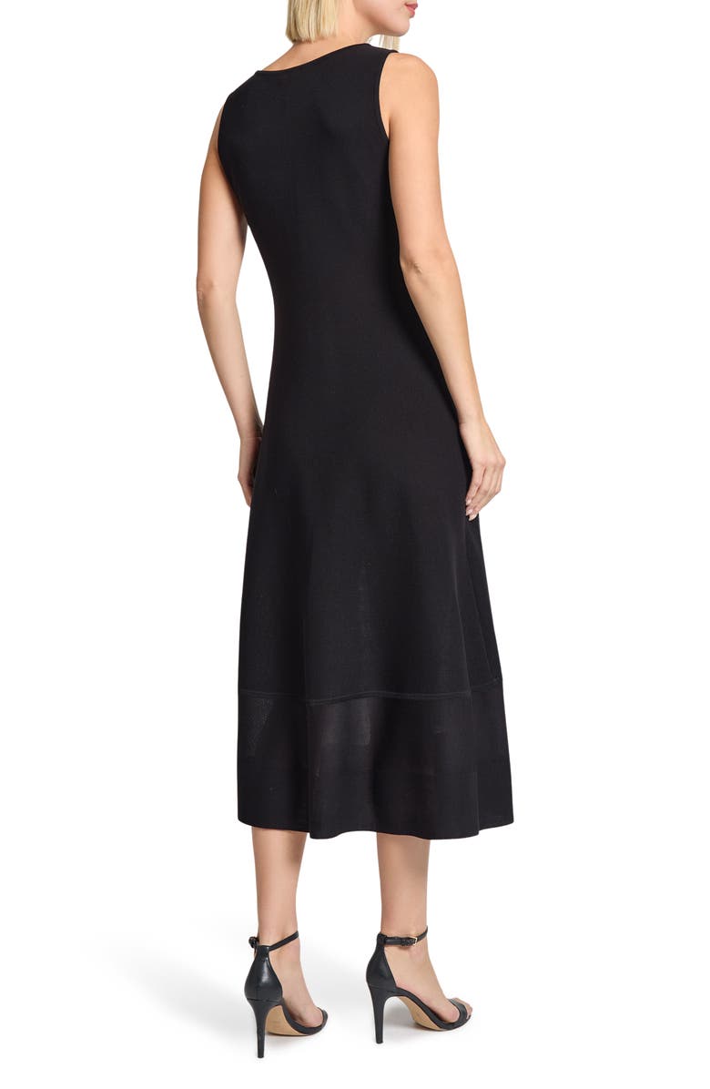 Misook Modern Fit & Flare Sheer Hem Midi Dress, Alternate, color, Black