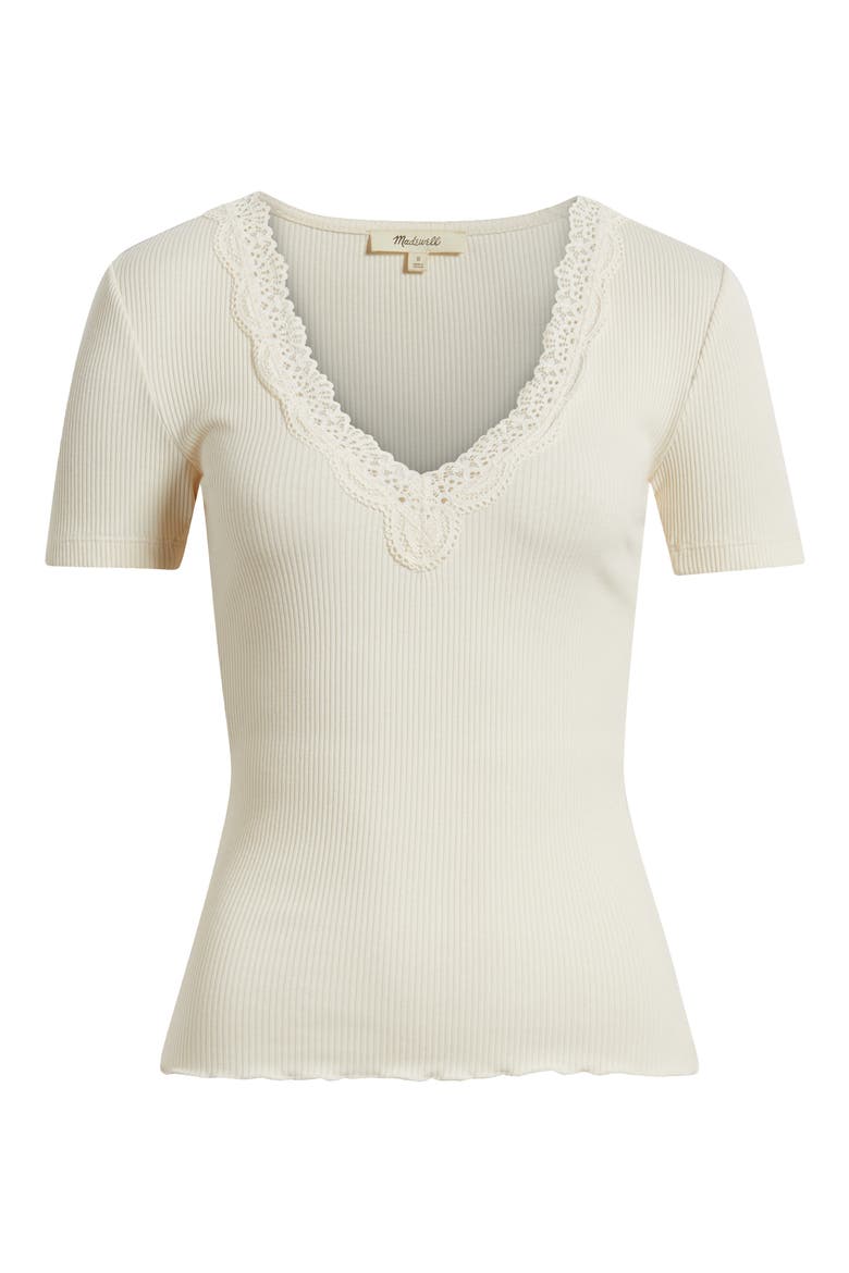 Lace Trim V-Neck Rib Top, Alternate, color, VINTAGE IVORY