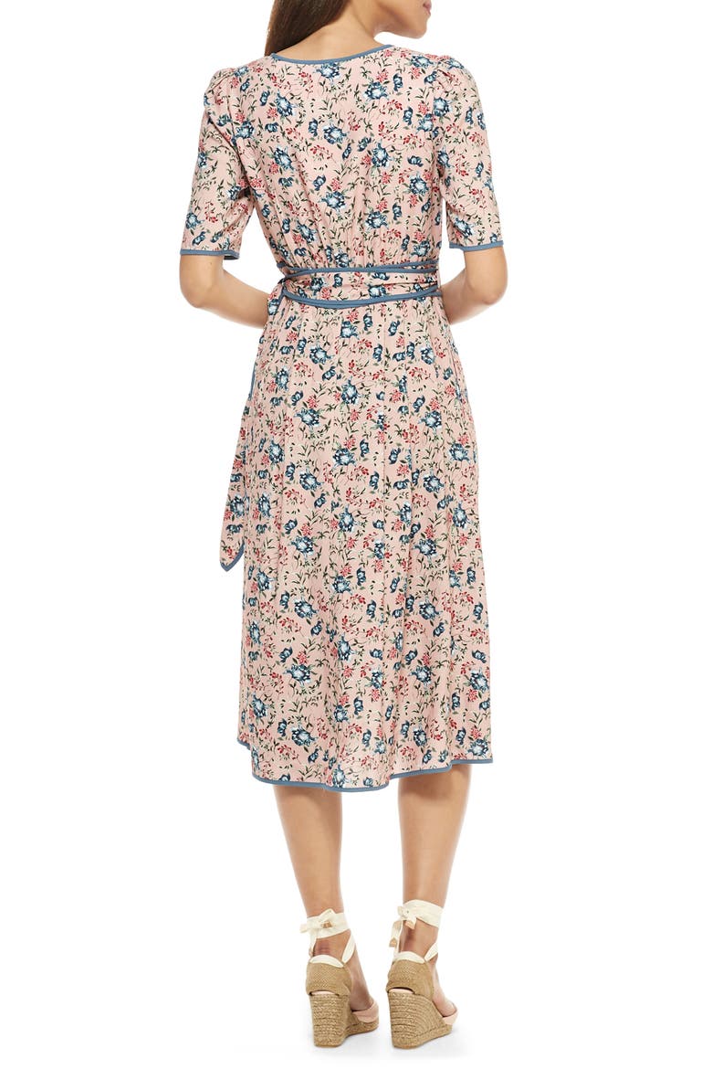 Isadora Floral Print Wrap Midi Dress, Alternate, color, PINK MULTI