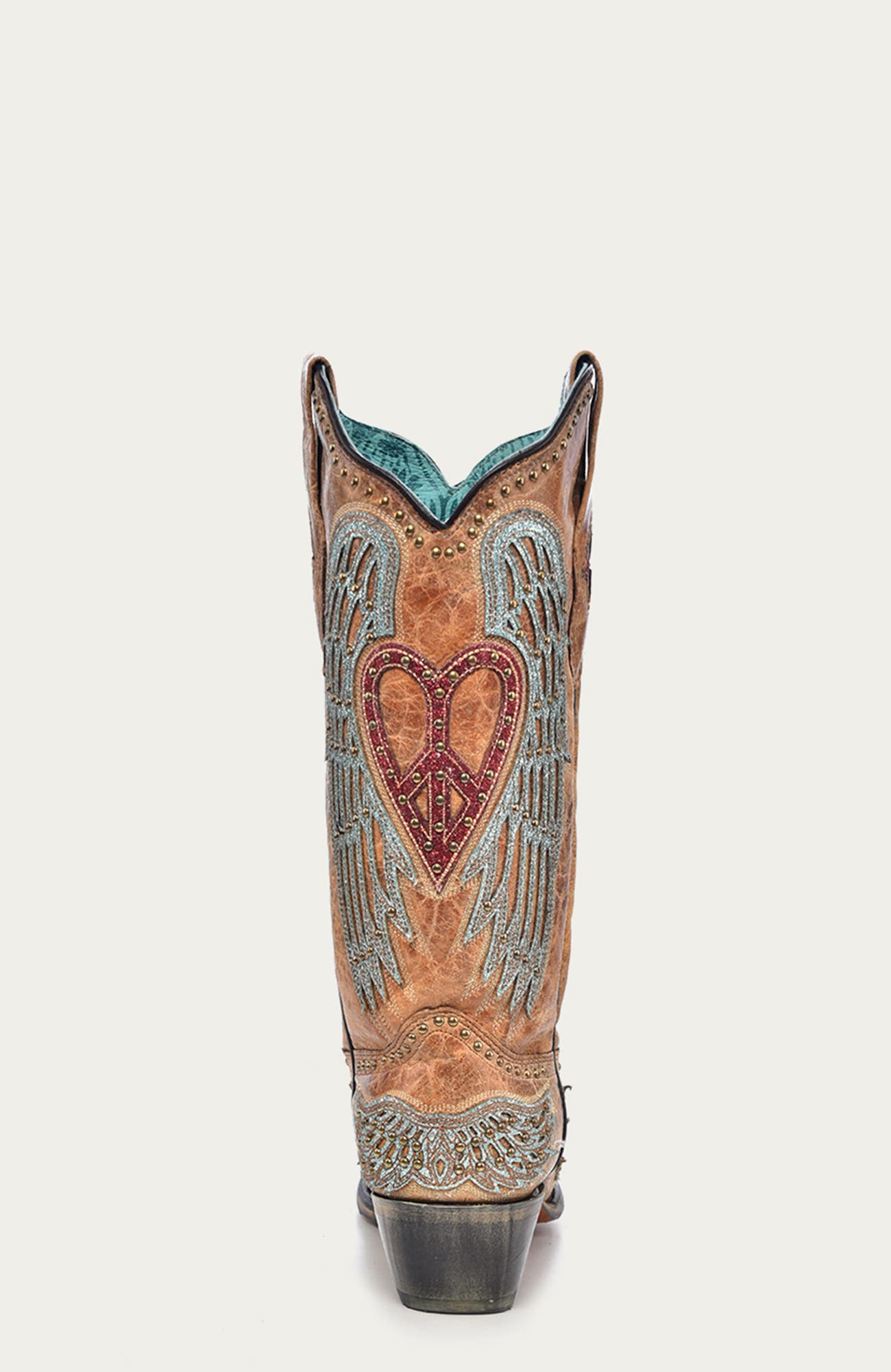 Cowhide Embroidered Overlay Studded Snip Toe Western Boots, Alternate, color, Sand