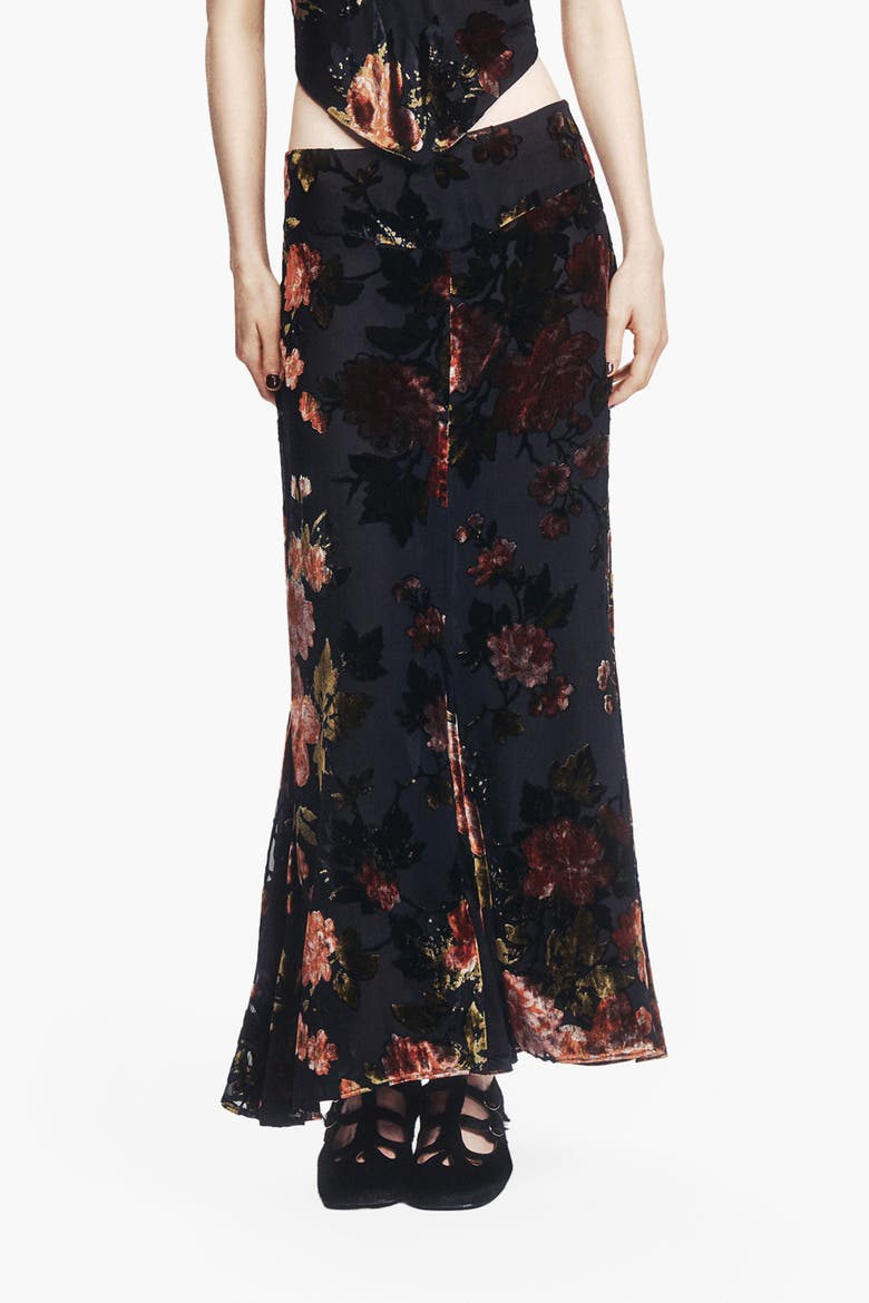 Folia Devore Trumpet Skirt, Main, color, RUSSET MULTI