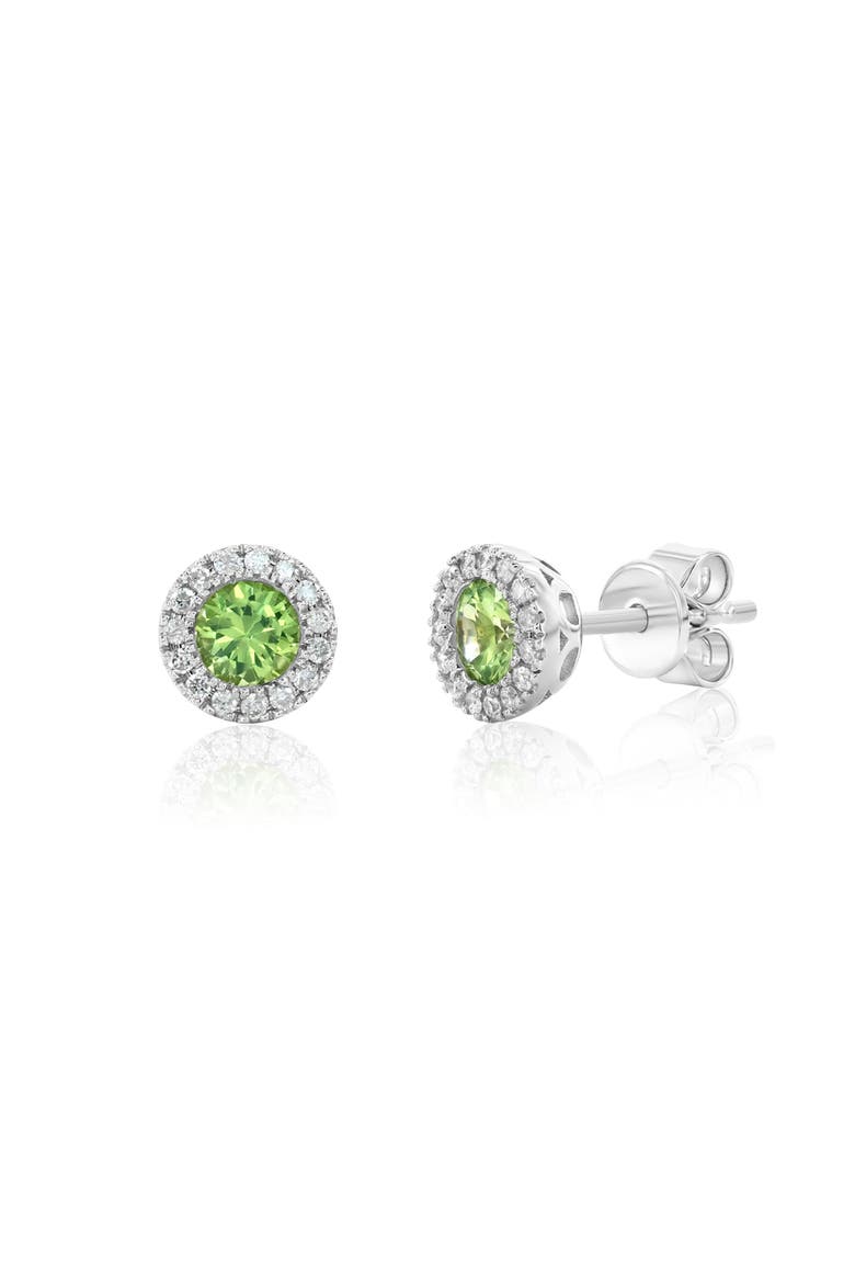 14K Gold 0.50cttw Round-Cut Peridot & 0.12cttw Diamonds Earrings, Main, color, Green