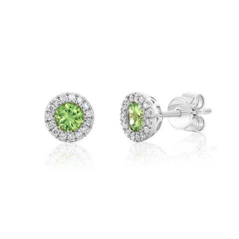 14K Gold 0.50cttw Round-Cut Peridot & 0.12cttw Diamonds Earrings