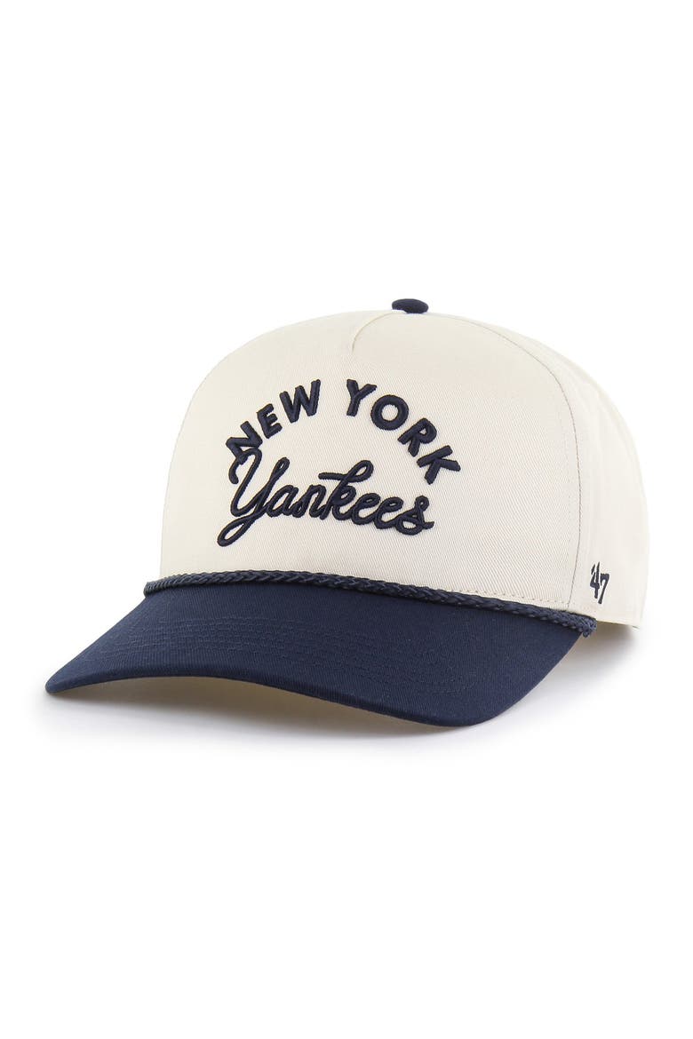 Men's '47 Natural/Navy New York Yankees Rope Script Hitch Adjustable Hat, Main, color, Natural
