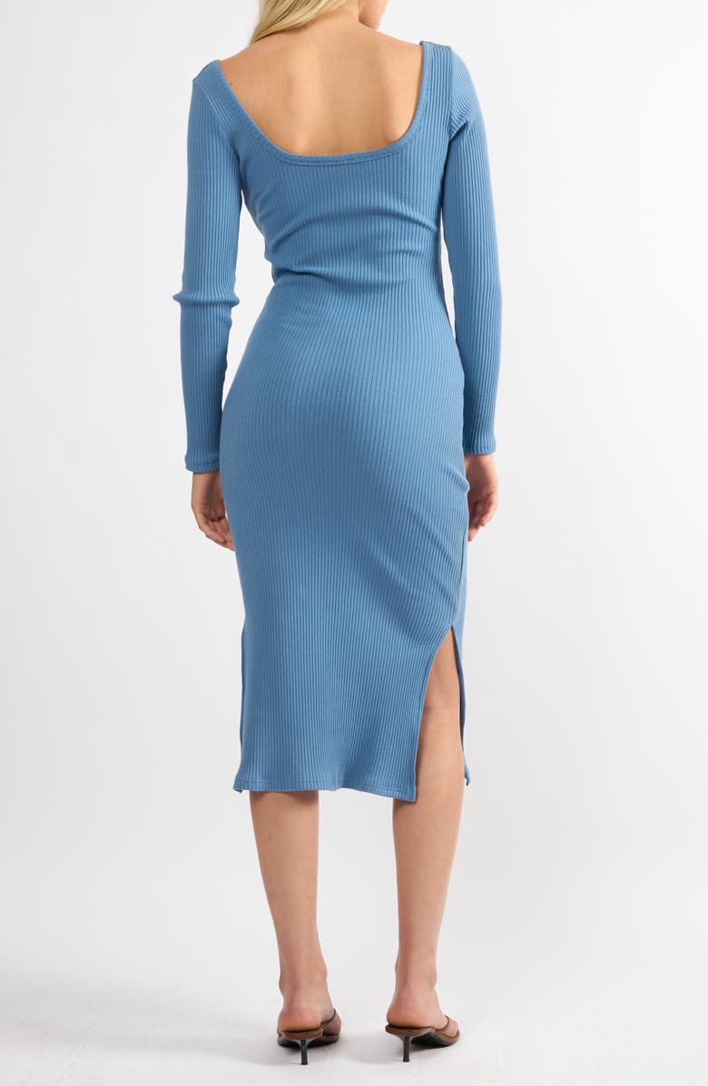 Viens Avec Moi She's The Boss Long Sleeve Cotton Blend Rib Sweater Dress, Alternate, color, Blue