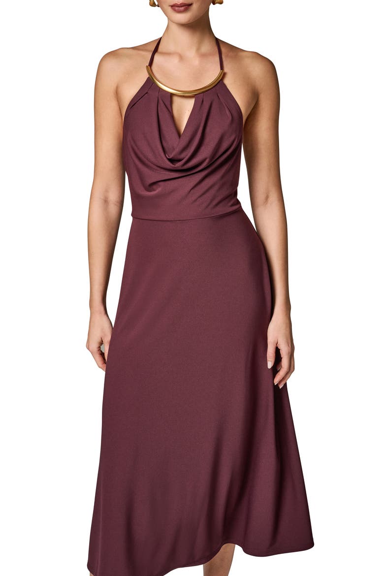 Halter Midi Dress, Alternate, color, PRUNE