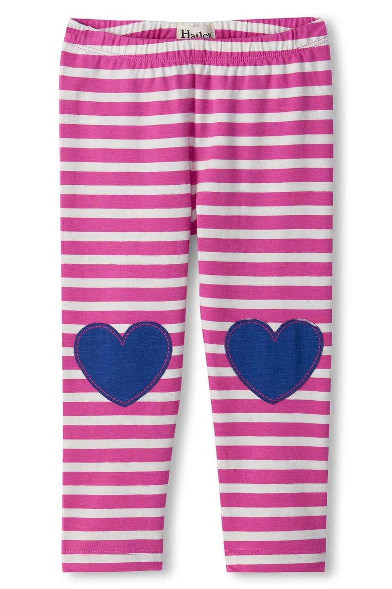 Kids' Striped Heart Patch Leggings, Main, color, PINK