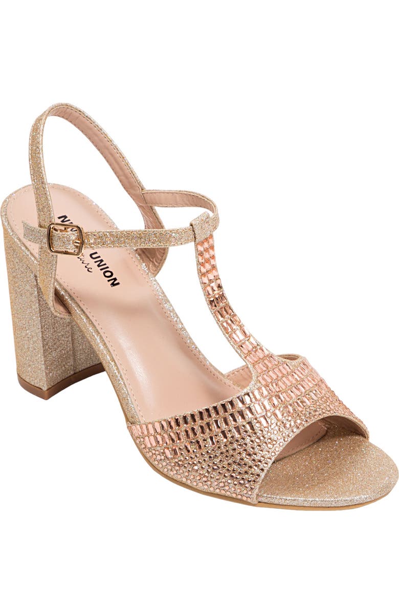 NINETY UNION Alexa Embellished T-Strap Sandal, Main, color, Gold