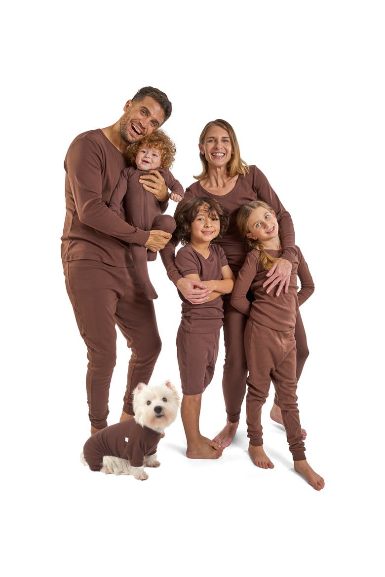 Kids Footed Solid Cotton Matching Family Pajamas, Alternate, color, Brown