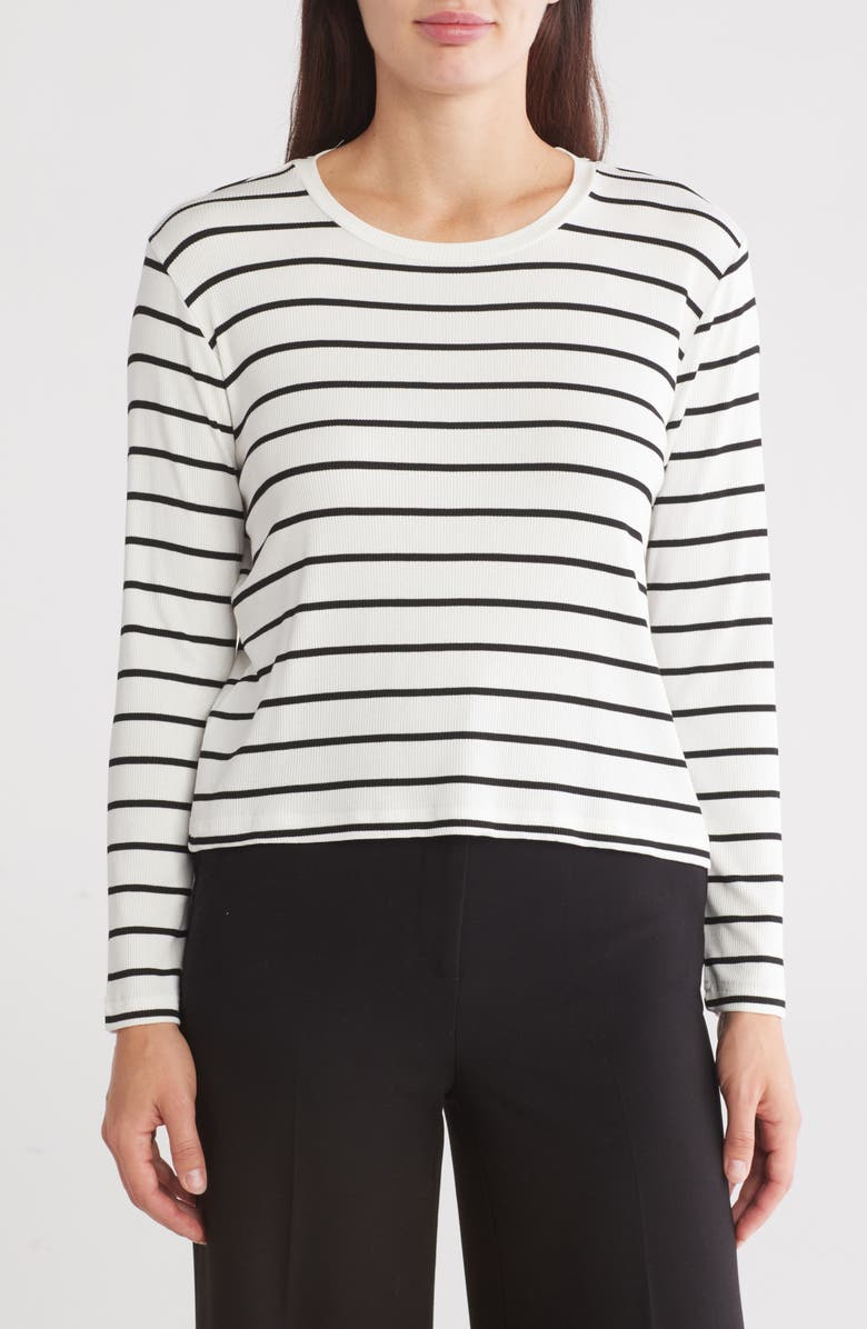 1.STATE Stripe Long Sleeve Ribbed Crop T-Shirt, Main, color, New Ivory
