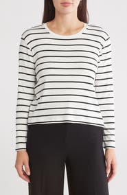 1.STATE Stripe Long Sleeve Ribbed Crop T-Shirt