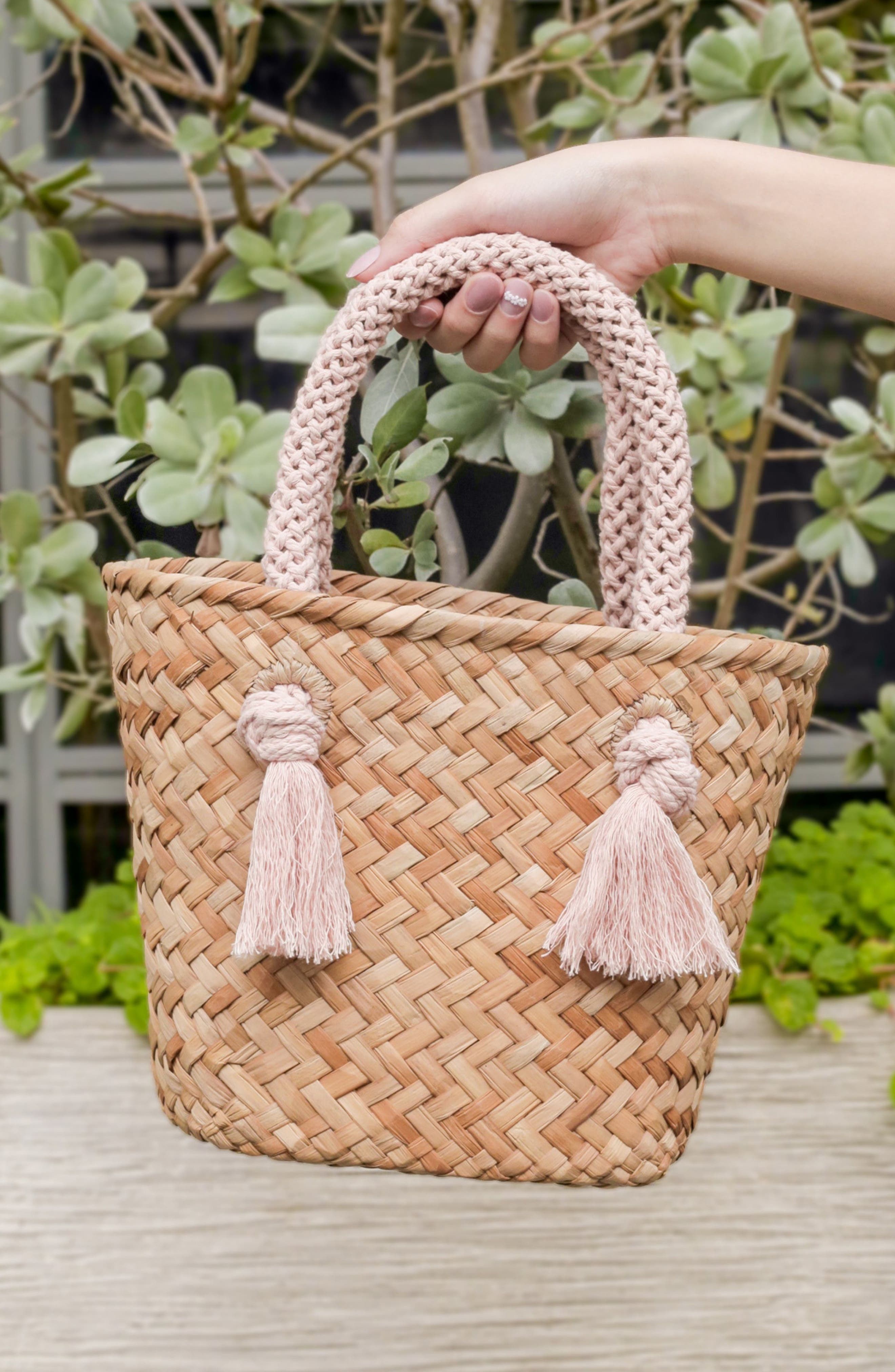 Mini Seagrass Tote, Alternate, color, DUSTY ROSE