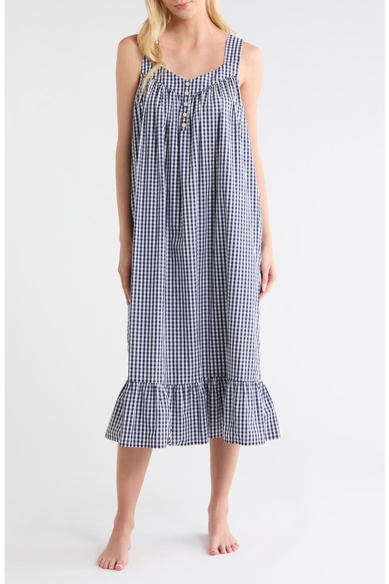 Cotton Shirting Nightgown, Main, color, NAVY PETITE GINGHAM