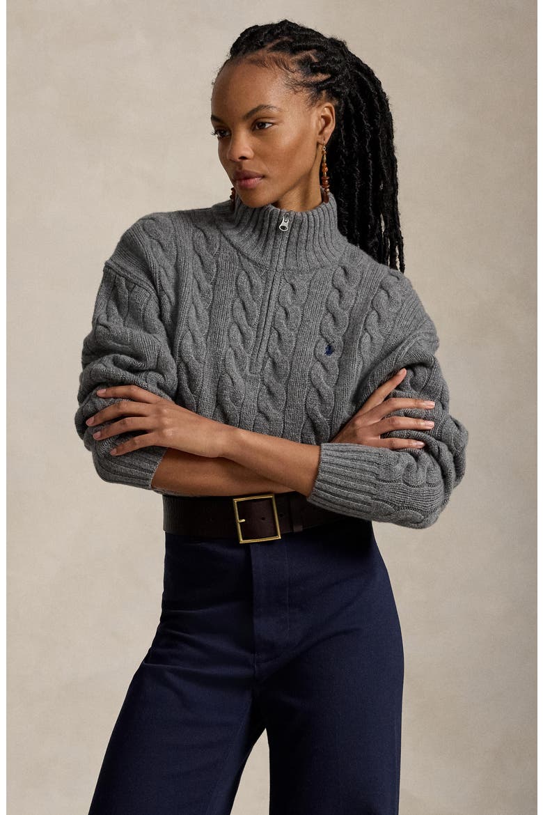 Quarter Zip Wool & Cashmere Sweater, Alternate, color, GREY