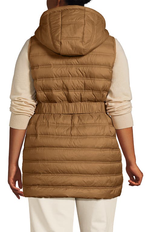 Lands' End Wanderweight Belted Packable Down Vest In Rich Caramel