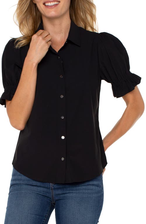 Liverpool Los Angeles Puff Sleeve Knit Snap-up Shirt In Black