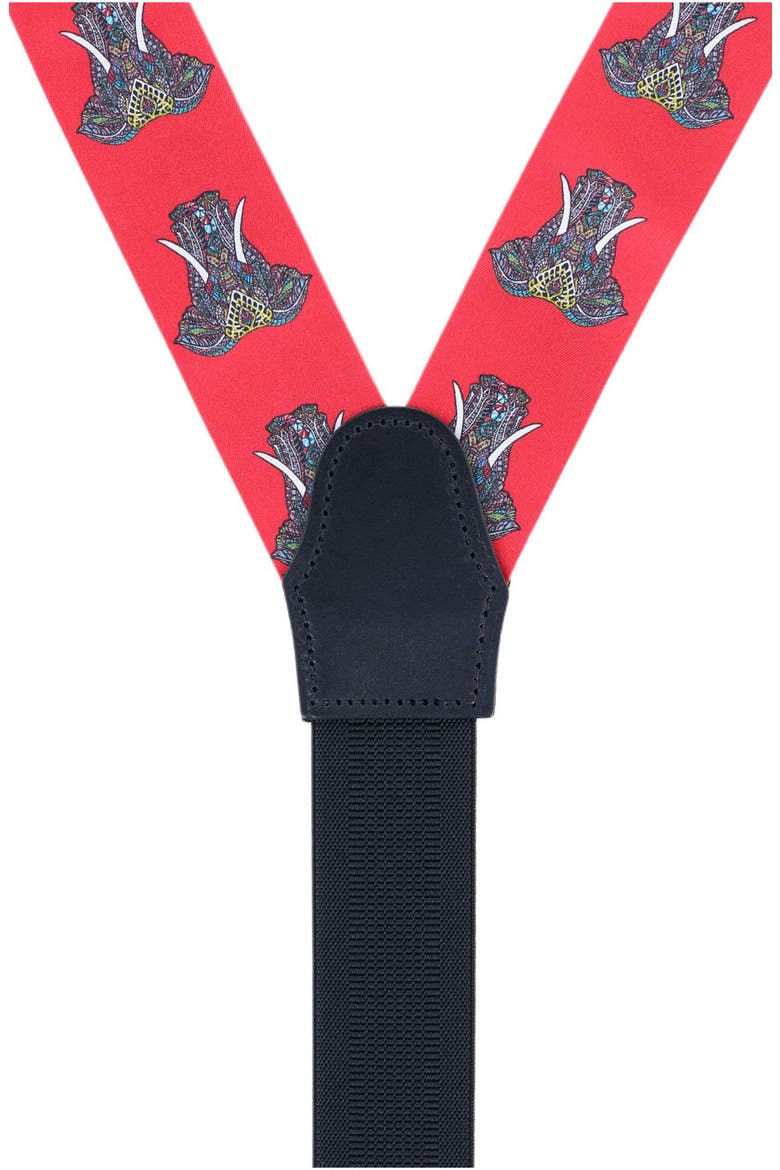 Trobal Elephant Print Silk Suspenders, Alternate, color, RED