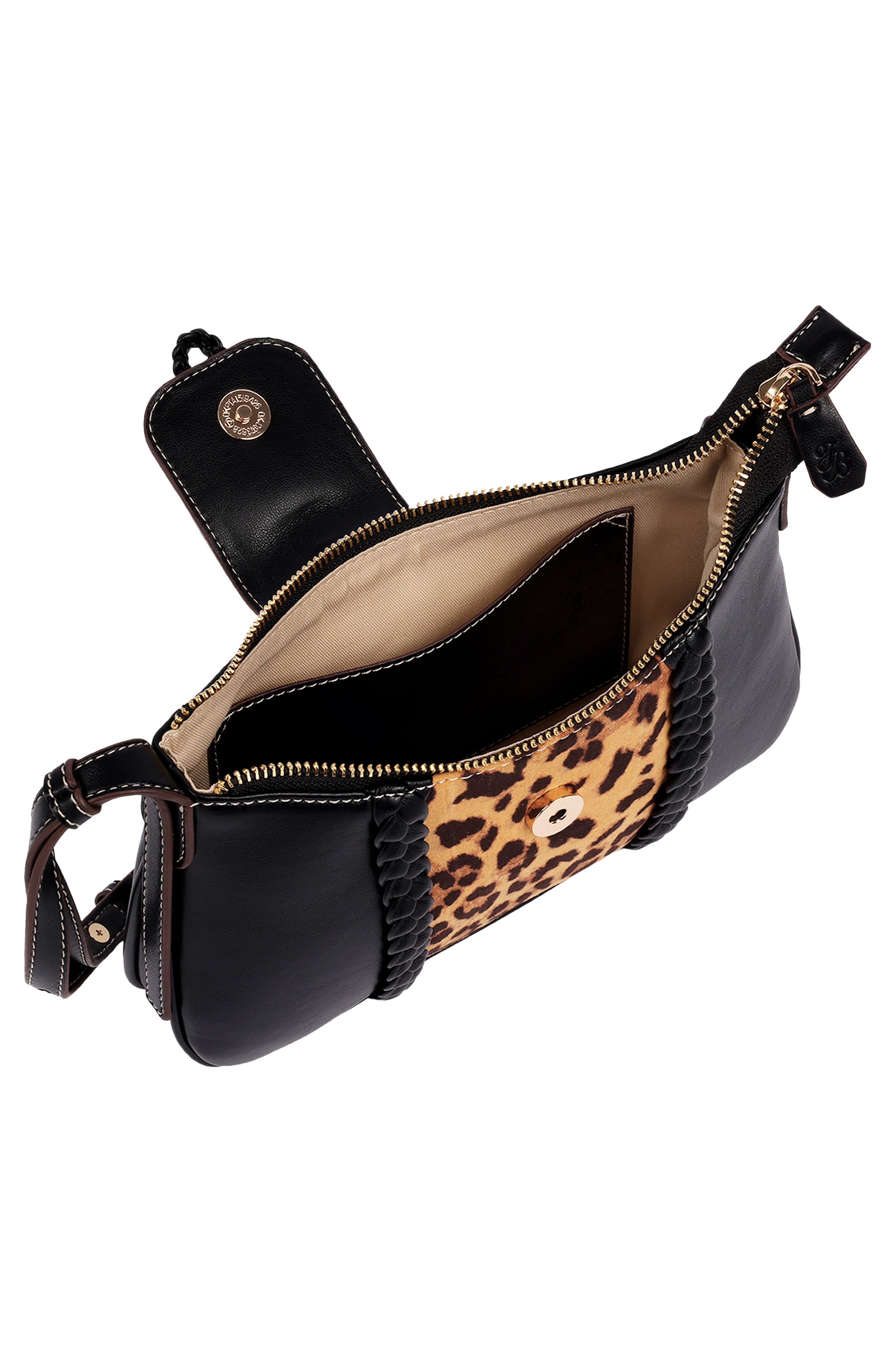 Leopard Band Faux Leather Shoulder Bag, Alternate, color, BLACK