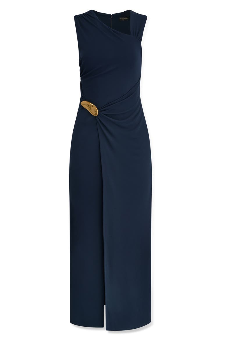 Asymmetric Neck Hardware Detail Jersey Gown, Alternate, color, NIGHTFALL