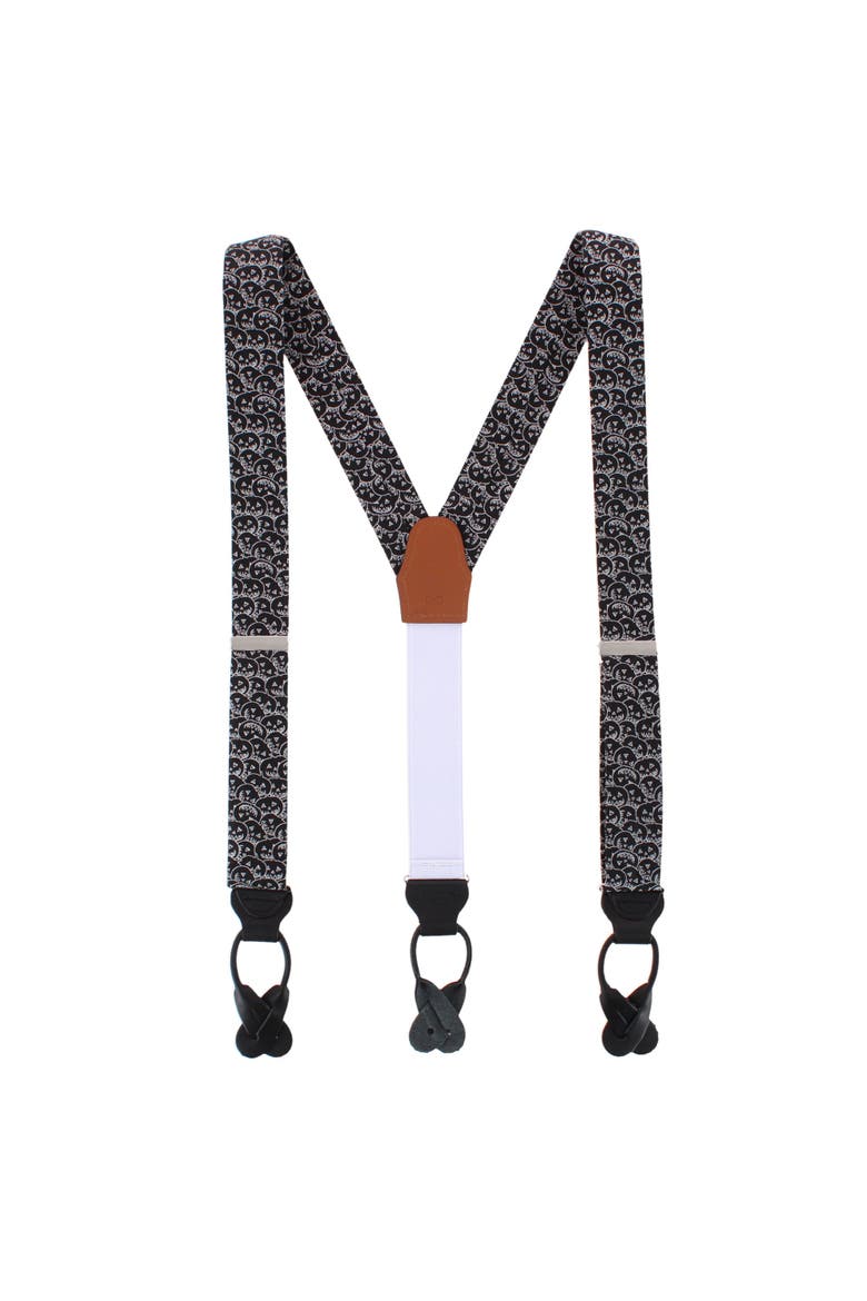 Jack O'Lantern Smiley Halloween Novelty Silk Button End Suspenders, Alternate, color, Black