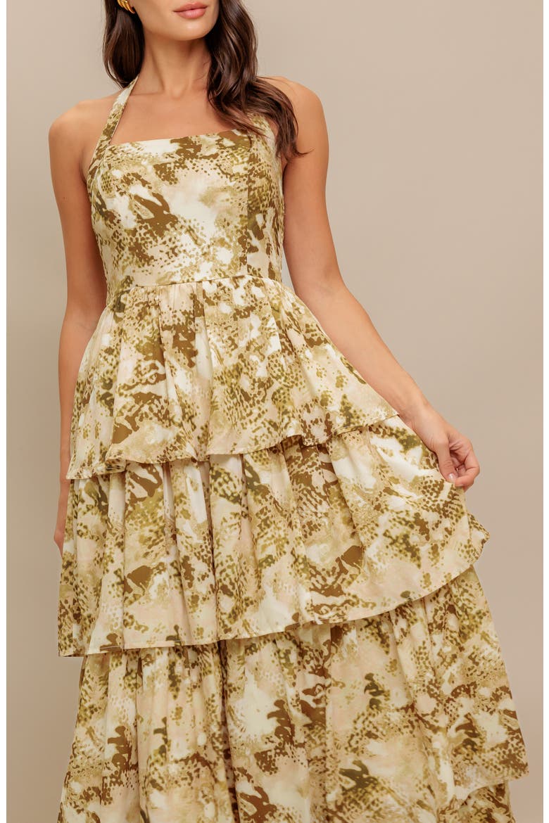 Abstract Print Tiered Maxi Dress, Alternate, color, TAUPE