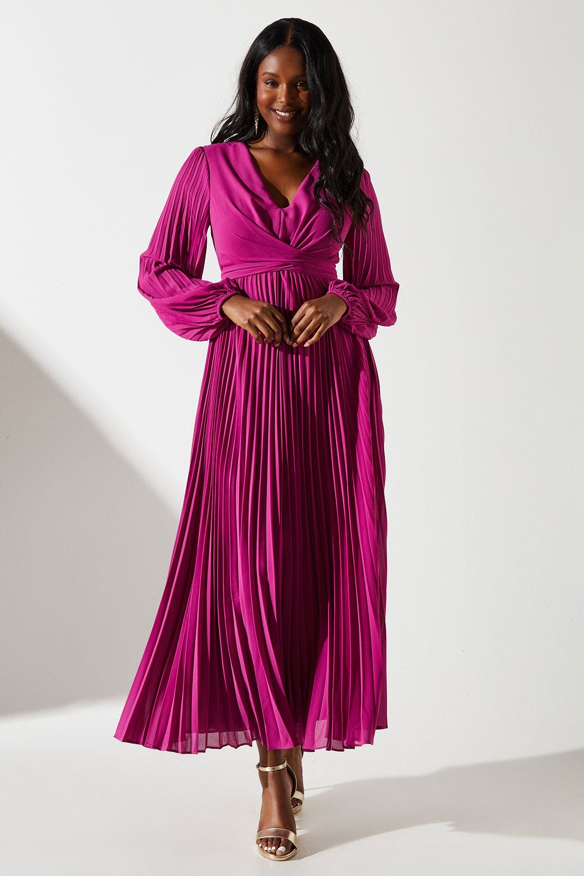 Coast Pleated Wrap Front Dress In Purple