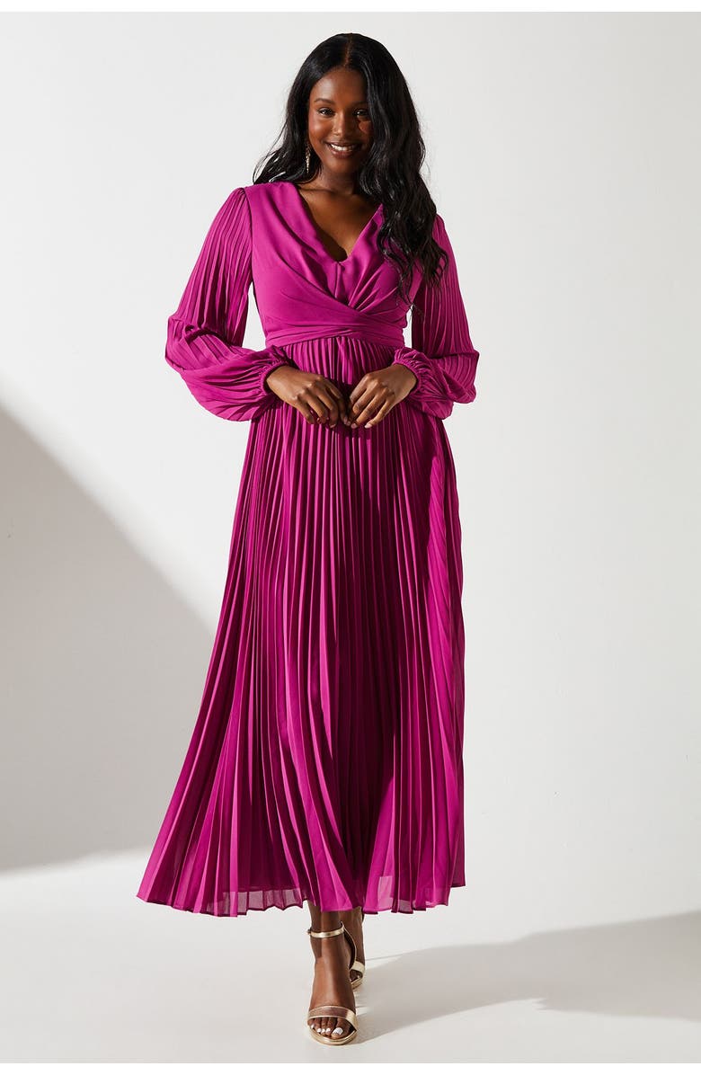 Coast Pleated Wrap Front Dress, Main, color, Magenta