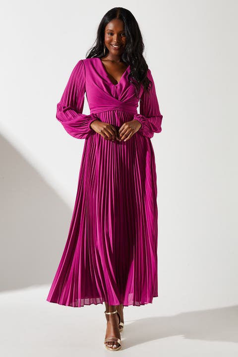Pleated Wrap Front Dress