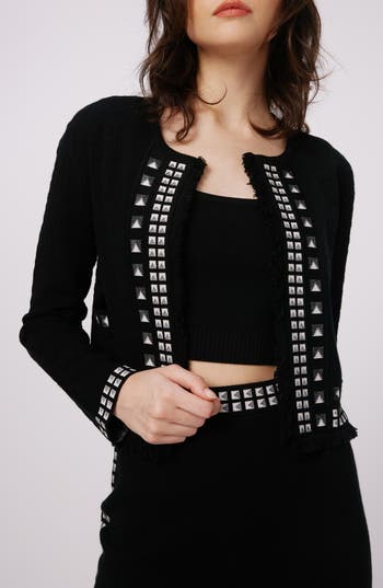Dvf Brogram Crop Open Front Cardigan In Brown
