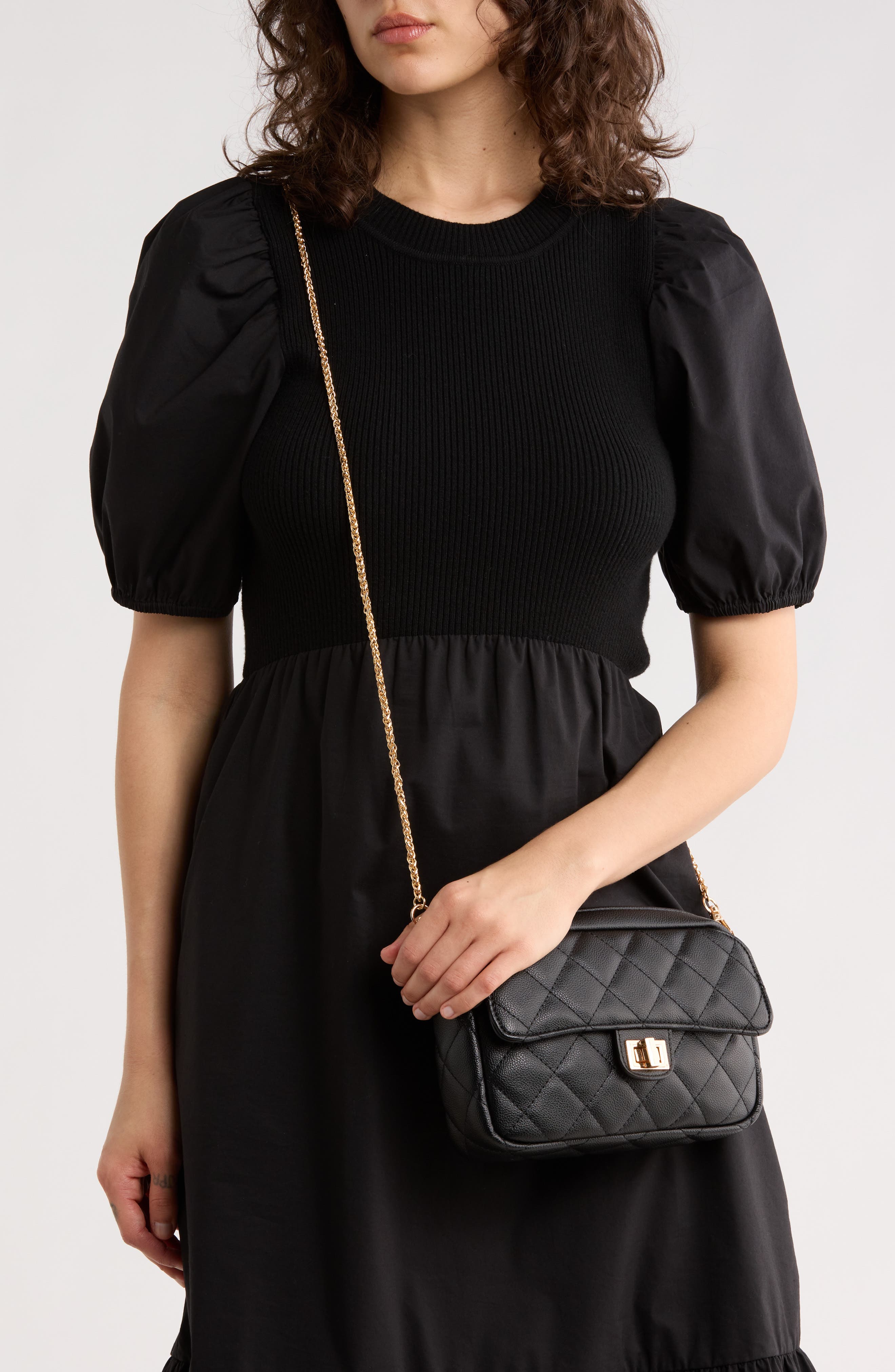 URBAN EXPRESSIONS HANDBAGS Quilted Crossbody Bag, Alternate, color, Black