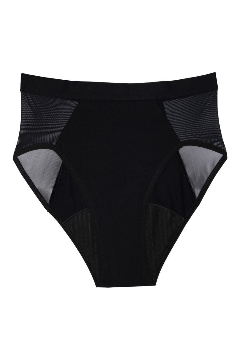 Period & Leakproof Regular Absorbency French Cut High Waist Briefs, Alternate, color, BLACK