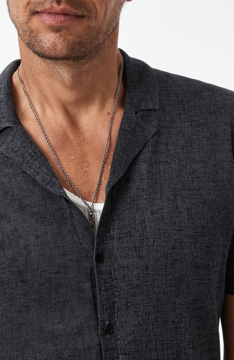 John Varvatos Nayeem Etching Print Organic Cotton Camp Shirt, Alternate, color, Charcoal Heather