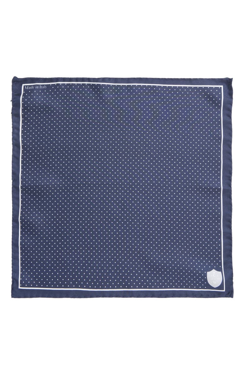 CLIFTON WILSON Polka Dot Silk Pocket Square, Alternate, color, Navy