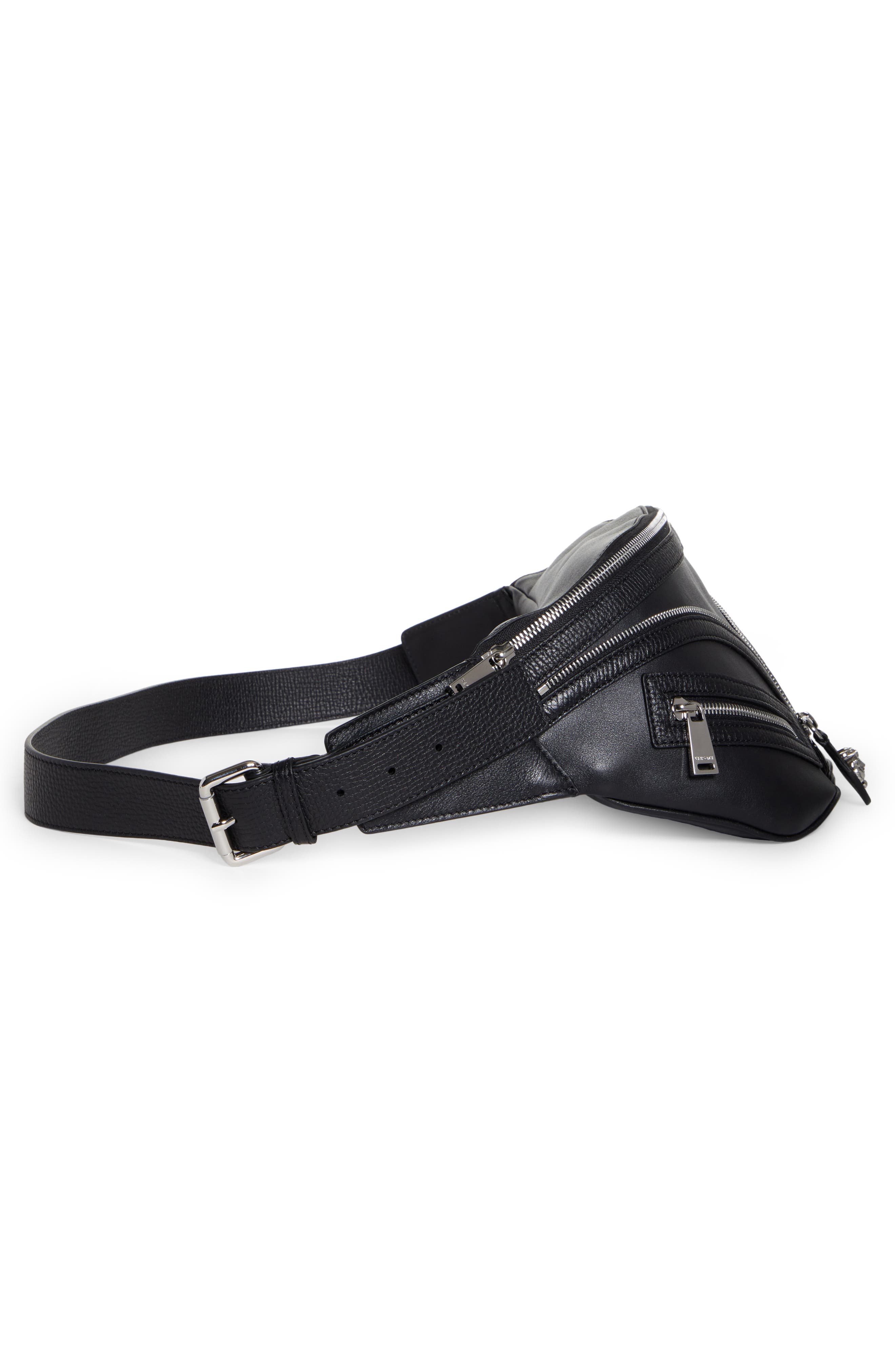 Versace Moto Leather Belt Bag, Alternate, color, 