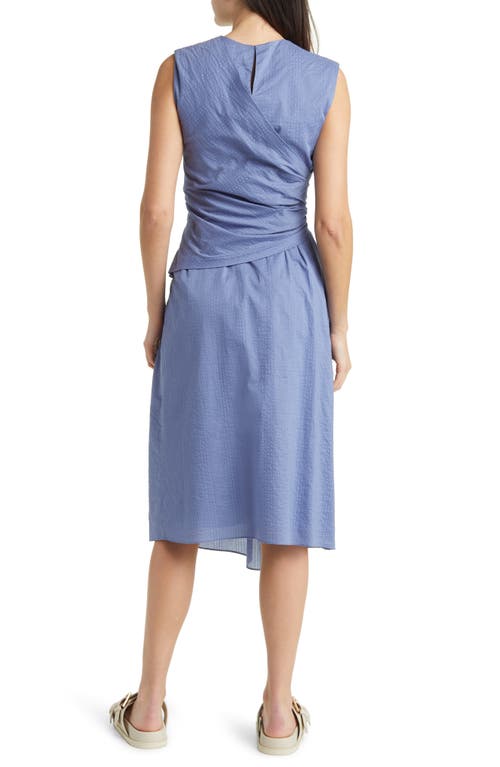 Frame Ruched Sleeveless Cotton Midi Dress In Coastal Blue