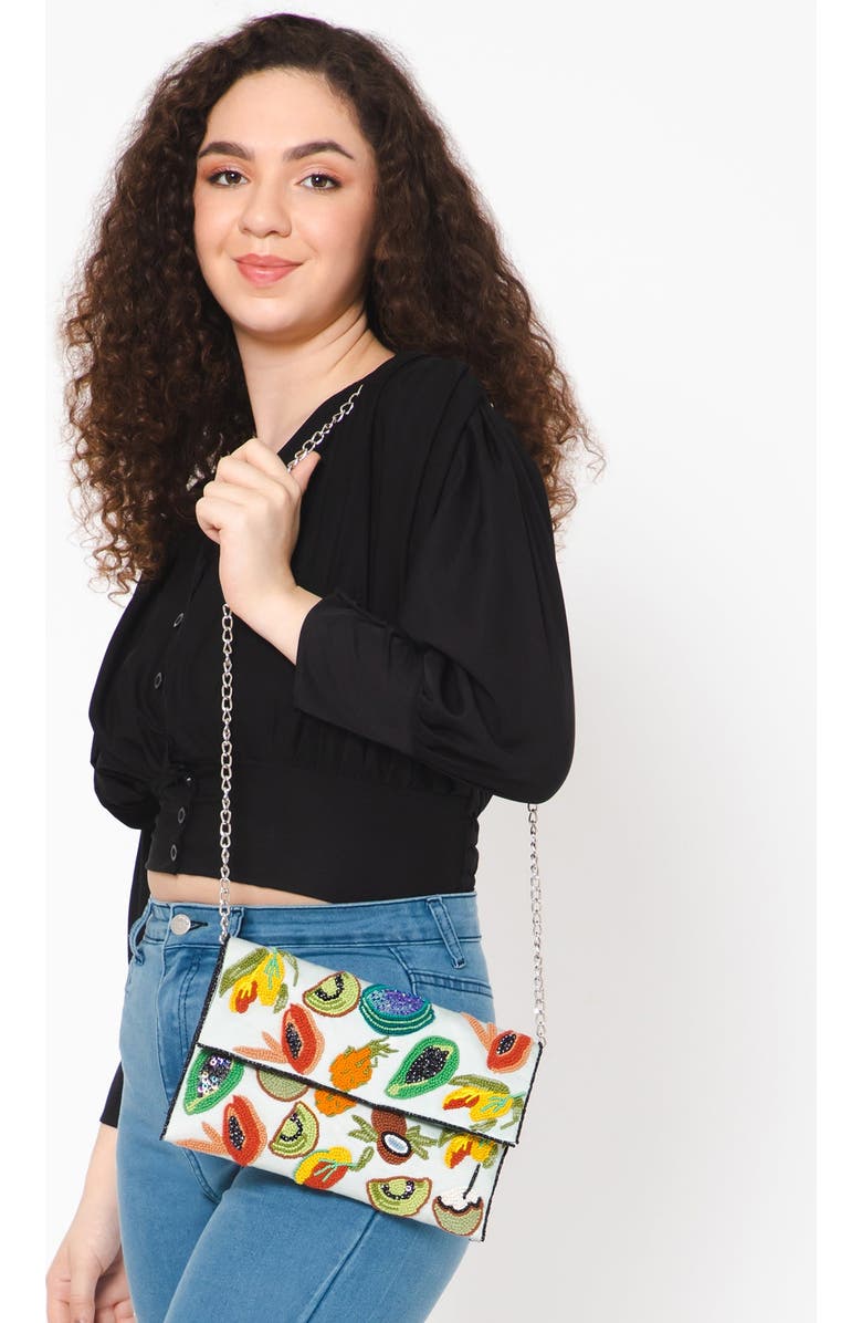 Vismaya Fruit Embroidered Clutch, Alternate, color, Green