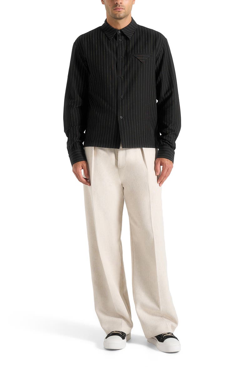 Arlo Pinstripe Cropped Long Sleeve Shirt, Alternate, color, Black