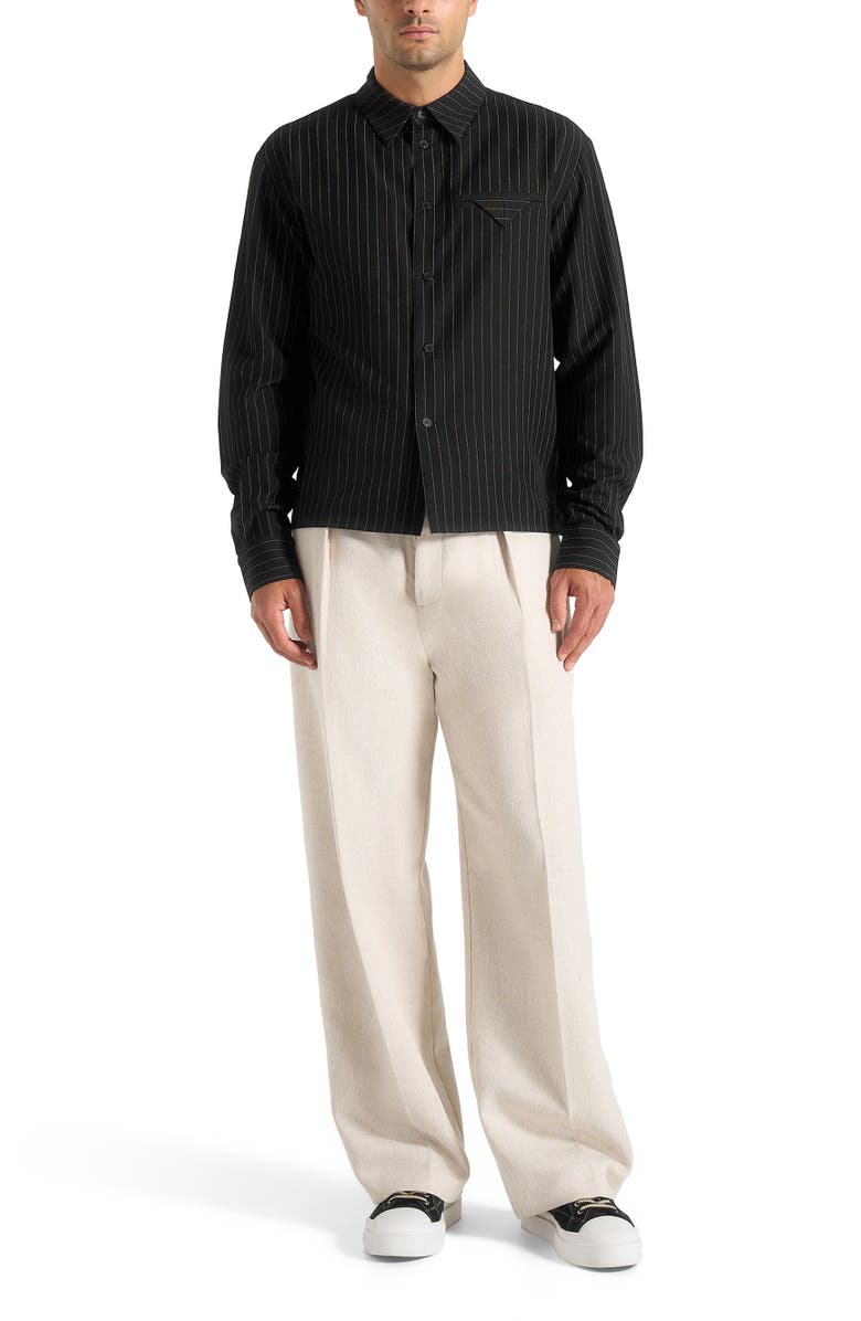 Manière De Voir Arlo Pinstripe Cropped Long Sleeve Shirt, Main, color, Black