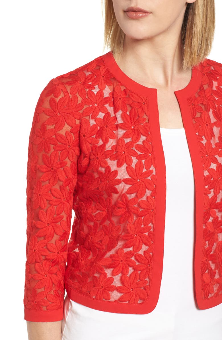 ZDNU ANNE KLEIN NEW YORK Anne Klein Floral Embroidered Mesh Cardigan, Alternate, color, 