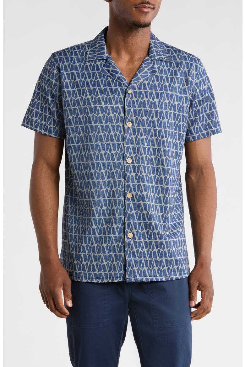Modern Fit Textured Camp Shirt, Main, color, BLUE