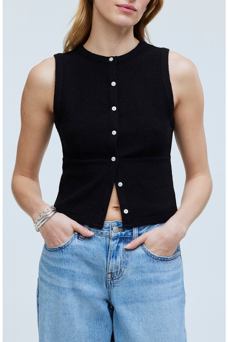 Split Crewneck Cardigan Tank, Main, color, TRUE BLACK