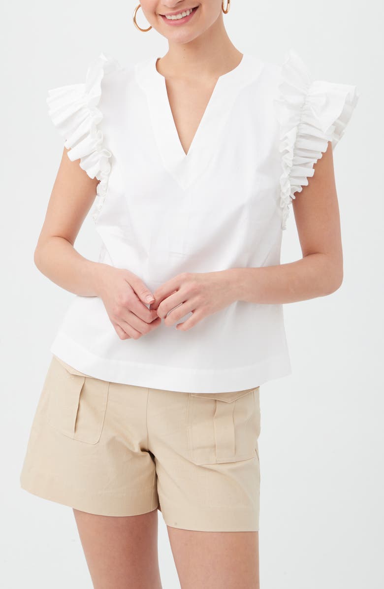 Trina Turk Augusto Ruffle Sleeve Organic Cotton Top, Main, color,