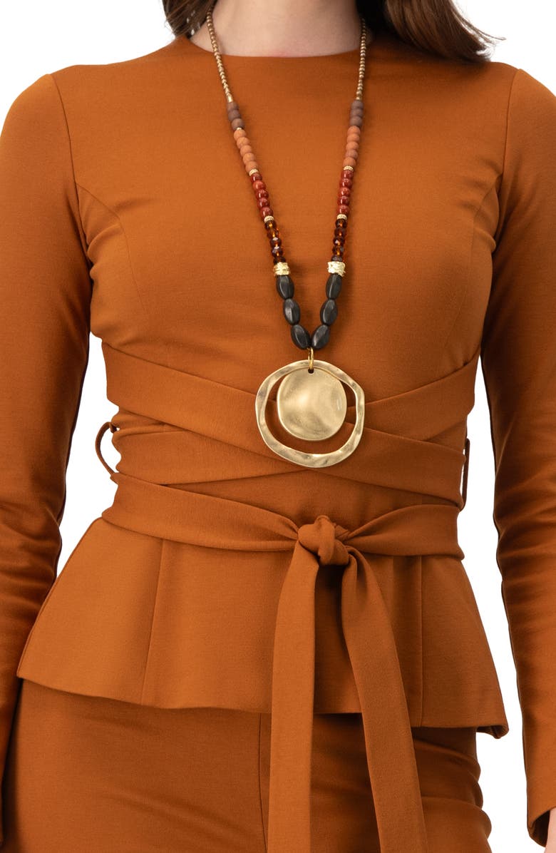 IVONNE Long Sleeve Top with Crossed Tie Straps, Alternate, color, Brown