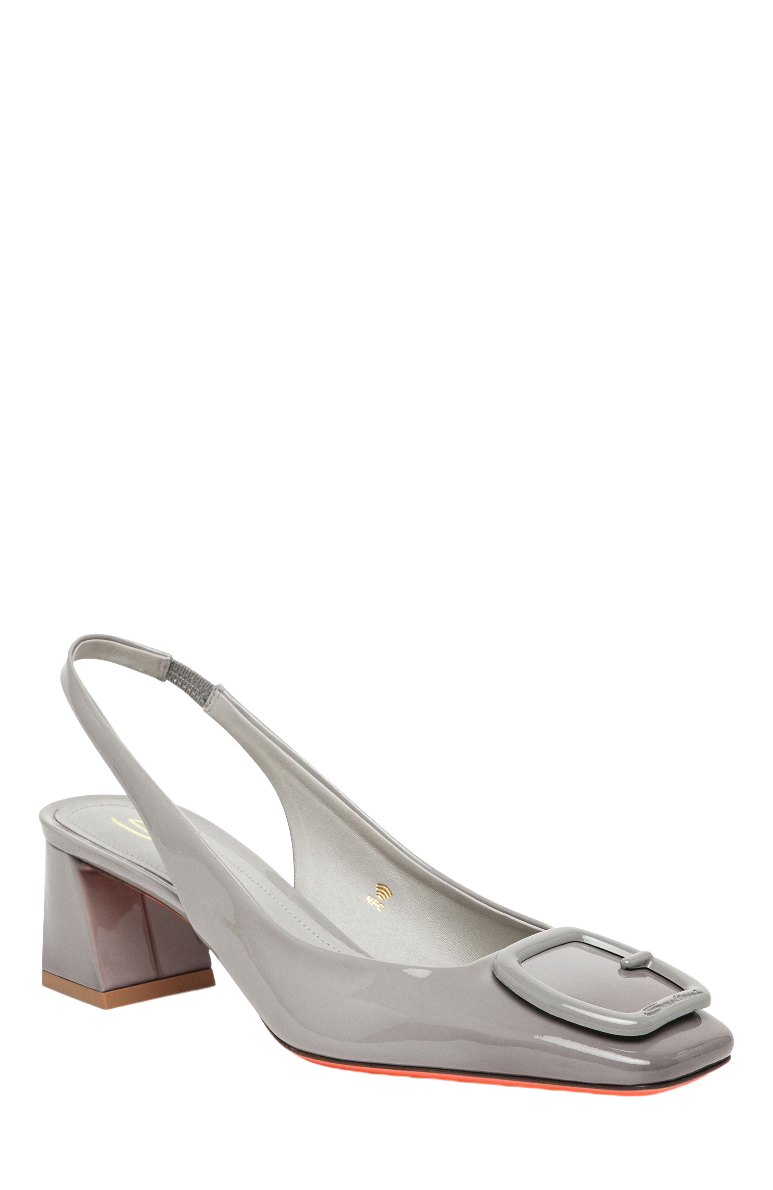 Santoni Women
s mid-heel slingback, Alternate, color, Gray