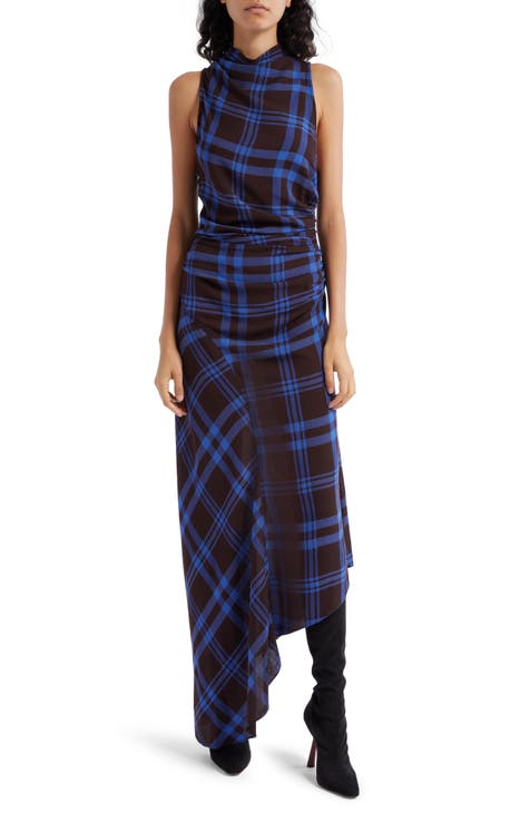 Iggy Plaid Ruched Asymmetric Hem Dress