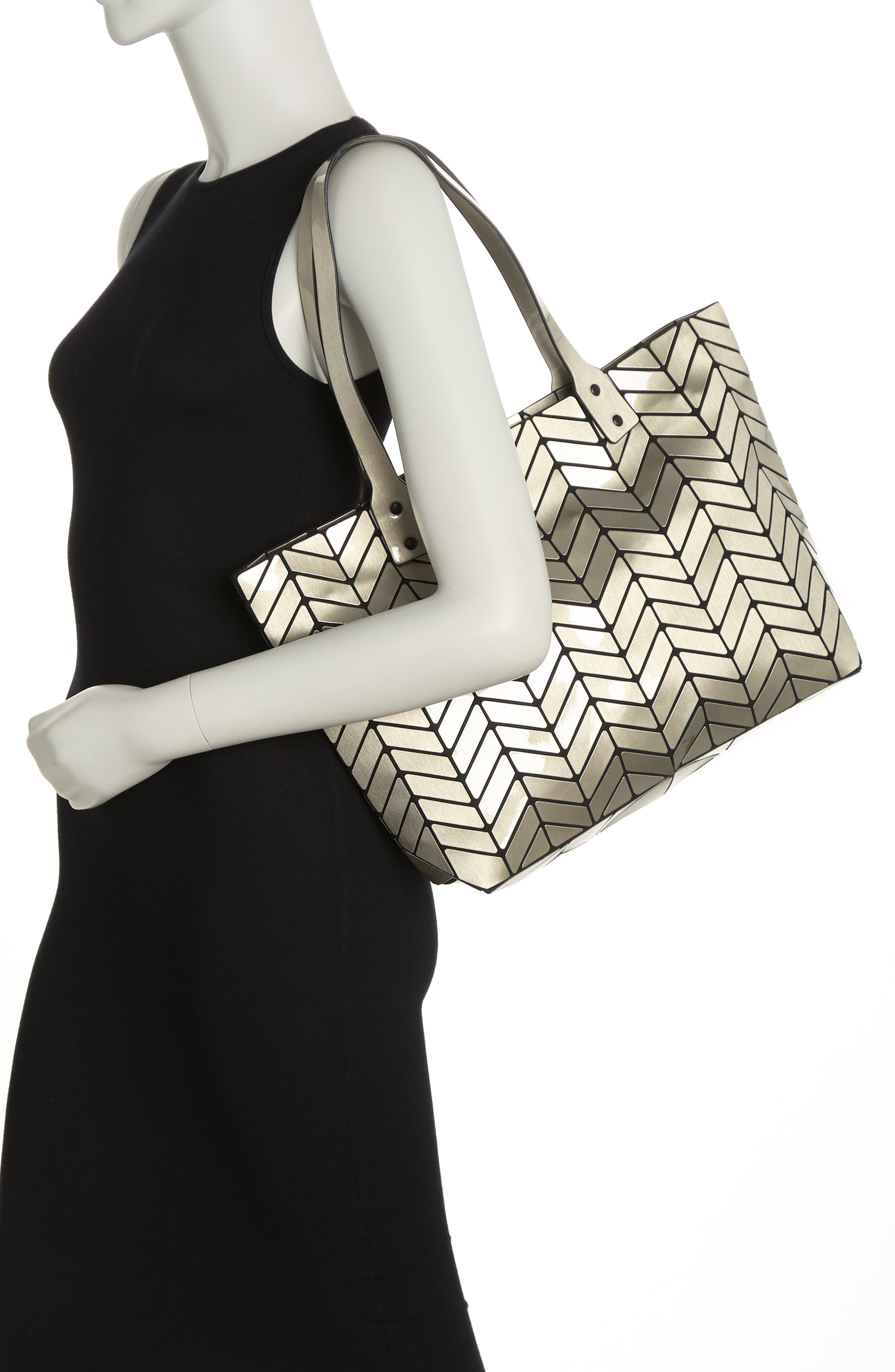 Chevron Tote Bag, Alternate, color, SHINY SILVER