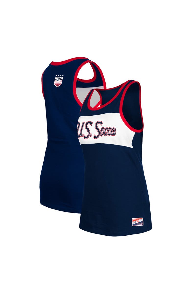 5TH AND OCEAN BY NEW ERA Women's 5th & Ocean by New Era Navy USWNT Throwback Jersey Racer Tank Top, Alternate, color, Navy