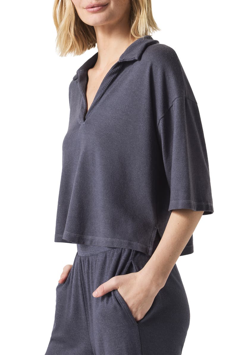 Splendid Brooke Johnny Collar Top, Alternate, color, Ash Navy